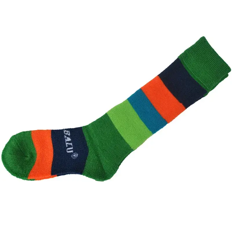 Children's Winter Terry Socks Green Orange Stripes - Image 3