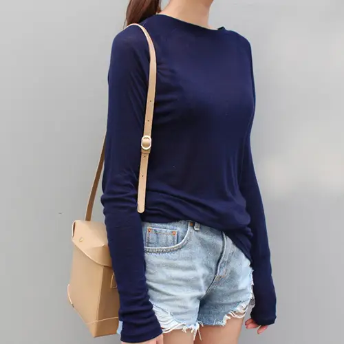 Women Pink Long Sleeve Round Neck T-Shirt