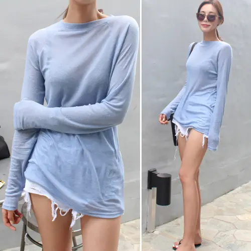 Women Pink Long Sleeve Round Neck T-Shirt