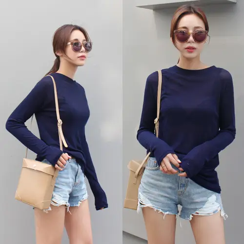 Women Pink Long Sleeve Round Neck T-Shirt
