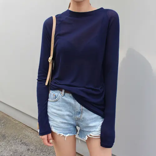 Women Pink Long Sleeve Round Neck T-Shirt