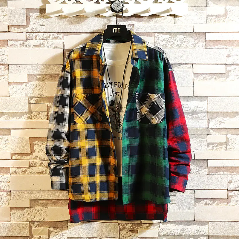 Men's Korean Style Plaid Long Sleeve Shirt White Wall Style TX30-P35 - Image 6