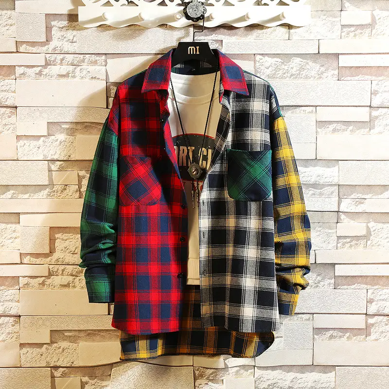 Men's Korean Style Plaid Long Sleeve Shirt White Wall Style TX30-P35 - Image 7