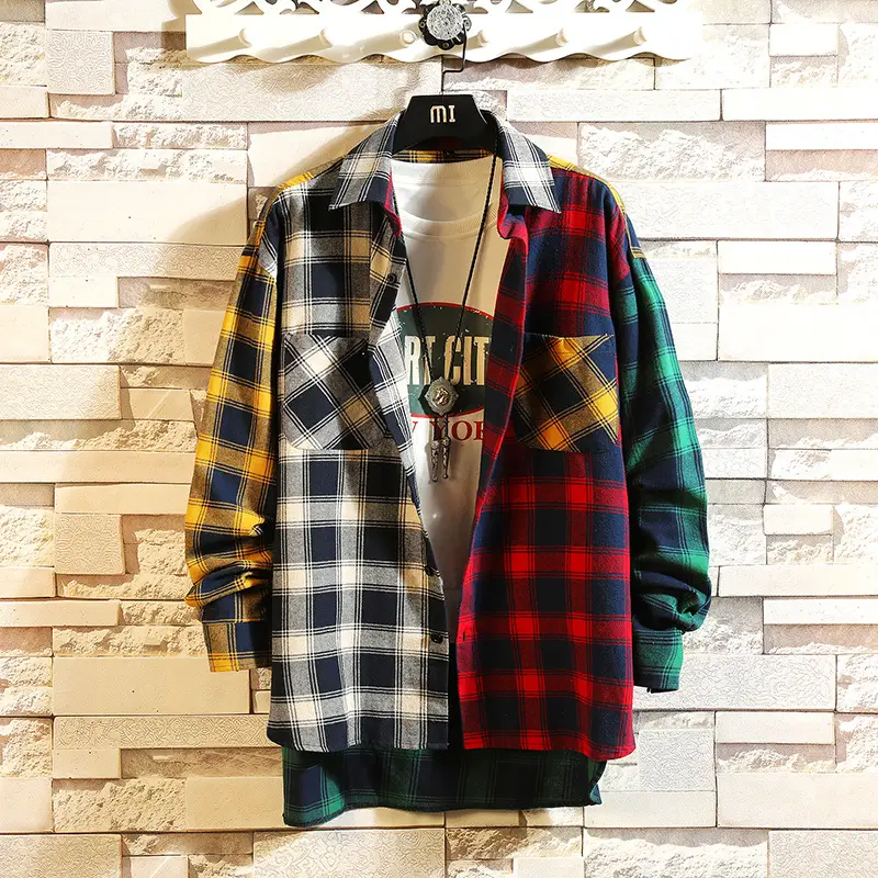 Men's Korean Style Plaid Long Sleeve Shirt White Wall Style TX30-P35 - Image 8