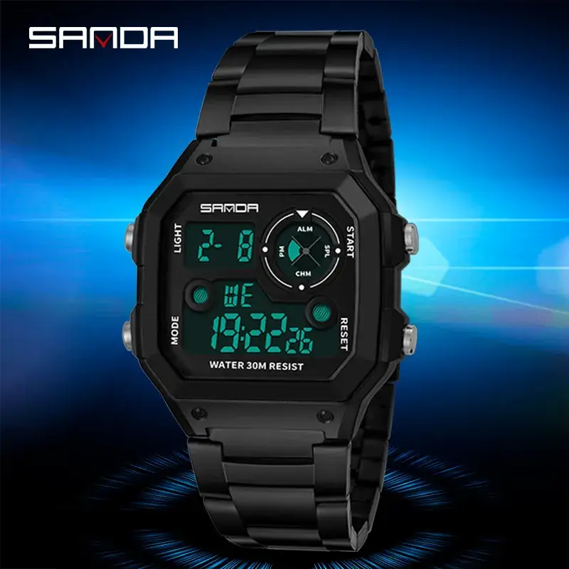 Sanda Black Digital Men's Watch 28mm Waterproof - Image 5