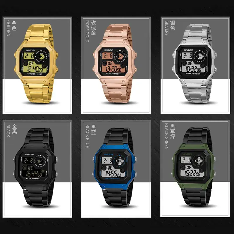 Sanda Black Digital Men's Watch 28mm Waterproof - Image 6