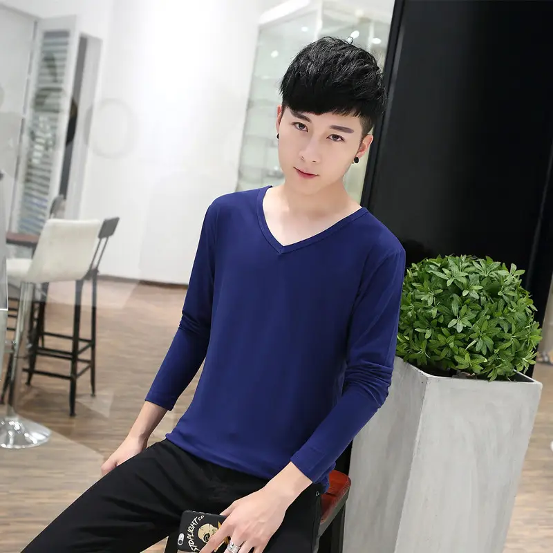 Men's Black Long Sleeve V-Neck T-Shirt Slim Fit - Image 3