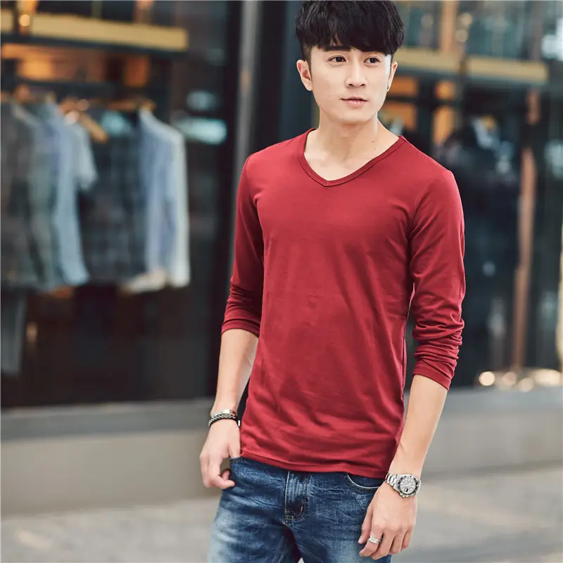 Men's Black Long Sleeve V-Neck T-Shirt Slim Fit - Image 4
