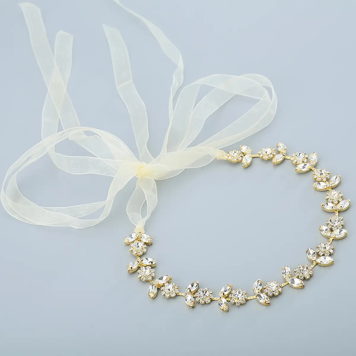 European Bridal Headband with Rhinestone Flower Design