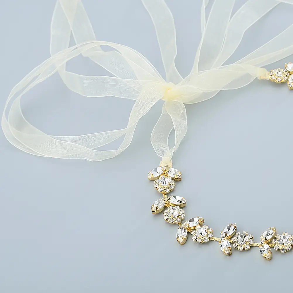 European Bridal Headband with Rhinestone Flower Design