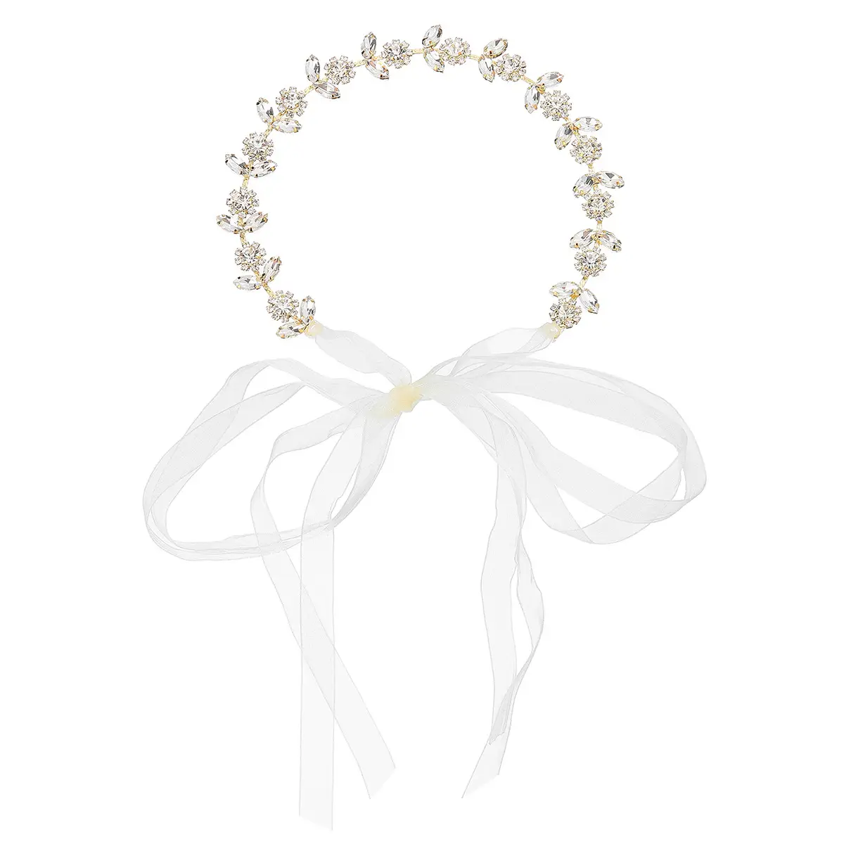 European Bridal Headband with Rhinestone Flower Design
