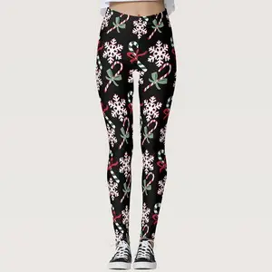 Christmas Printed Yoga Pants Red White Striped Leggings