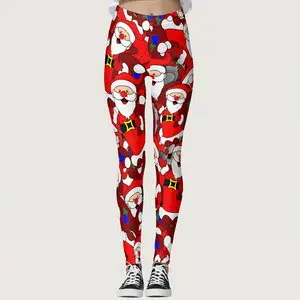 Christmas Printed Yoga Pants Red White Striped Leggings
