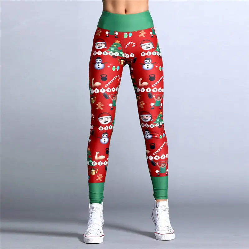 Christmas Printed Yoga Pants Red White Striped Leggings