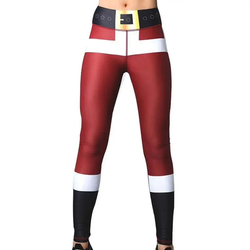 Christmas Printed Yoga Pants Red White Striped Leggings
