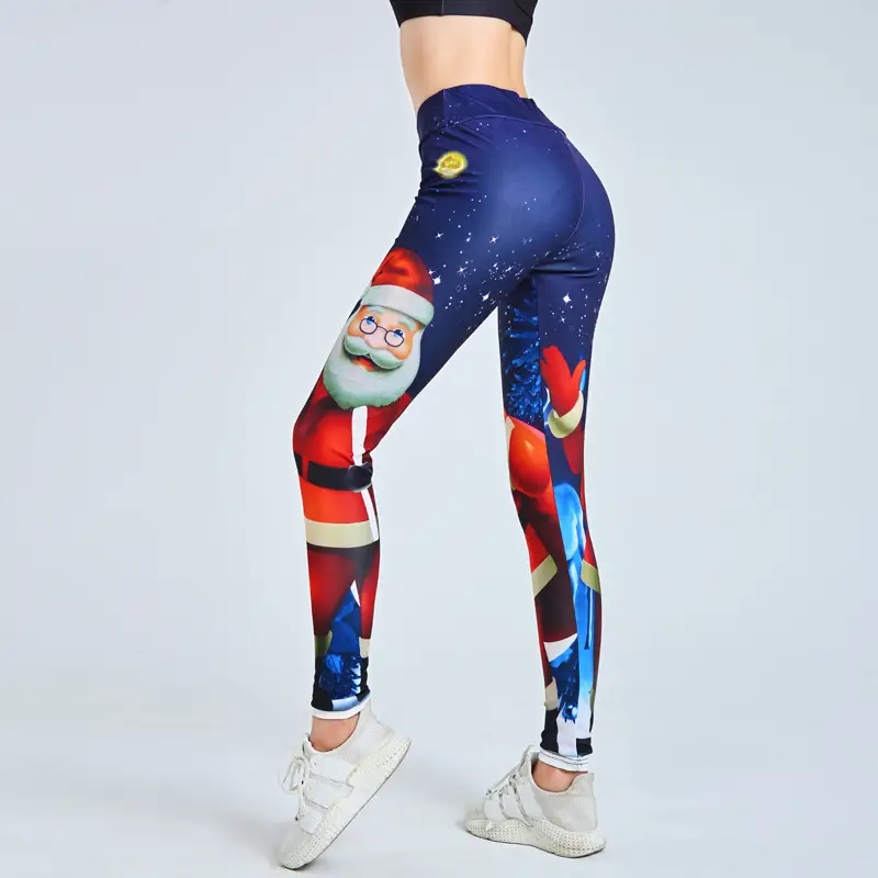 Christmas Printed Yoga Pants Red White Striped Leggings