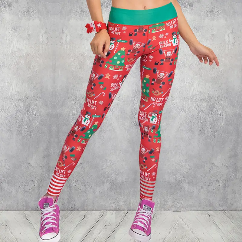 Christmas Printed Yoga Pants Red White Striped Leggings