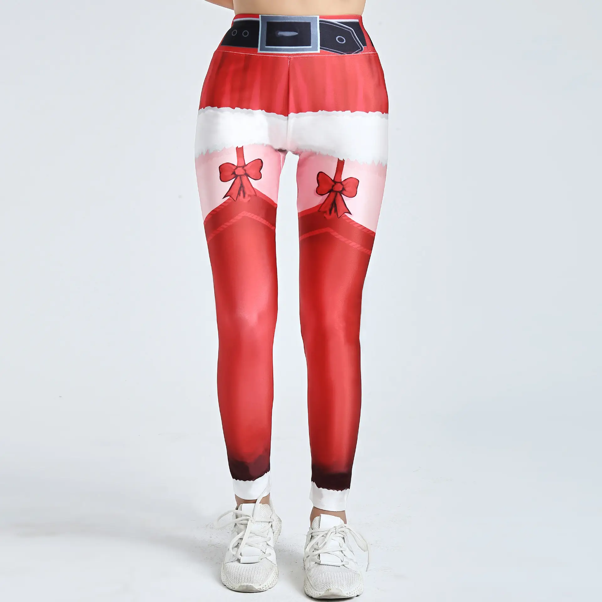 Christmas Printed Yoga Pants Red White Striped Leggings