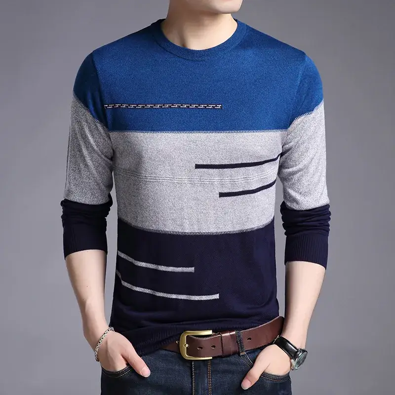 New Men Knitted T-Shirt Maroon Grey Blue Slim Fit - Image 5