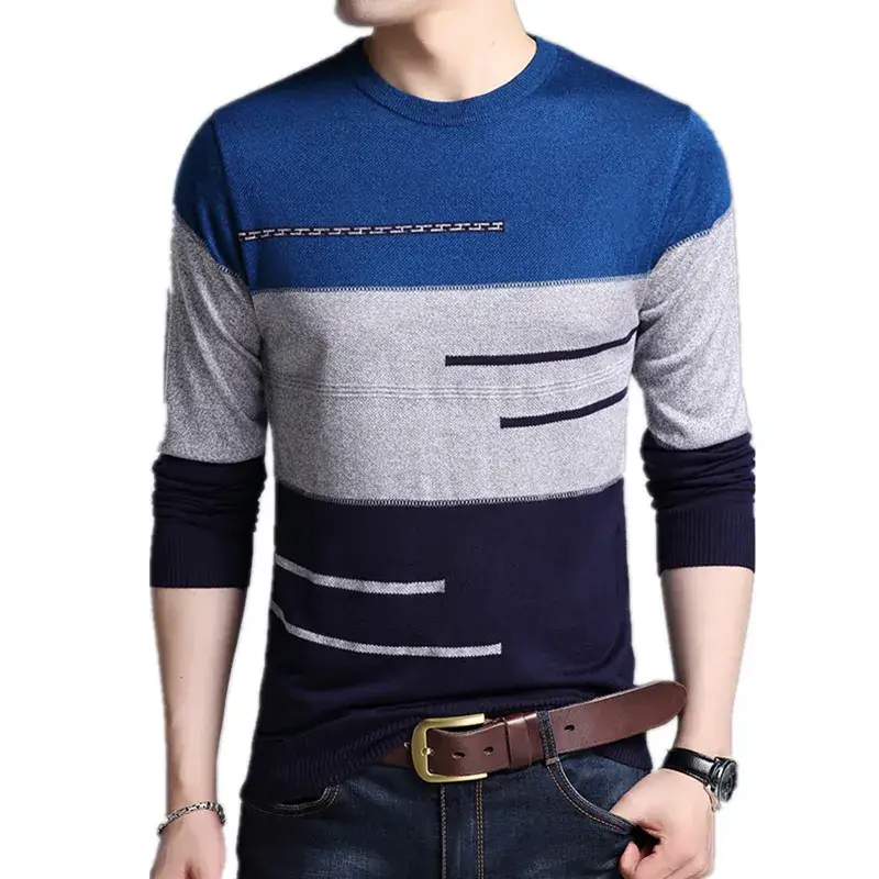 New Men Knitted T-Shirt Maroon Grey Blue Slim Fit - Image 7