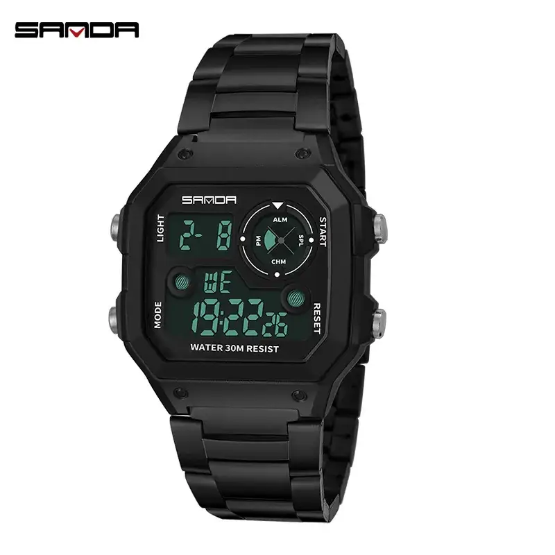 Sanda Digital Watch Blue Black Waterproof Men's Chronograph - Image 3