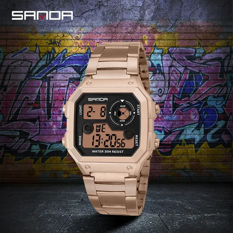 Sanda Digital Watch Blue Black Waterproof Men's Chronograph - Image 4