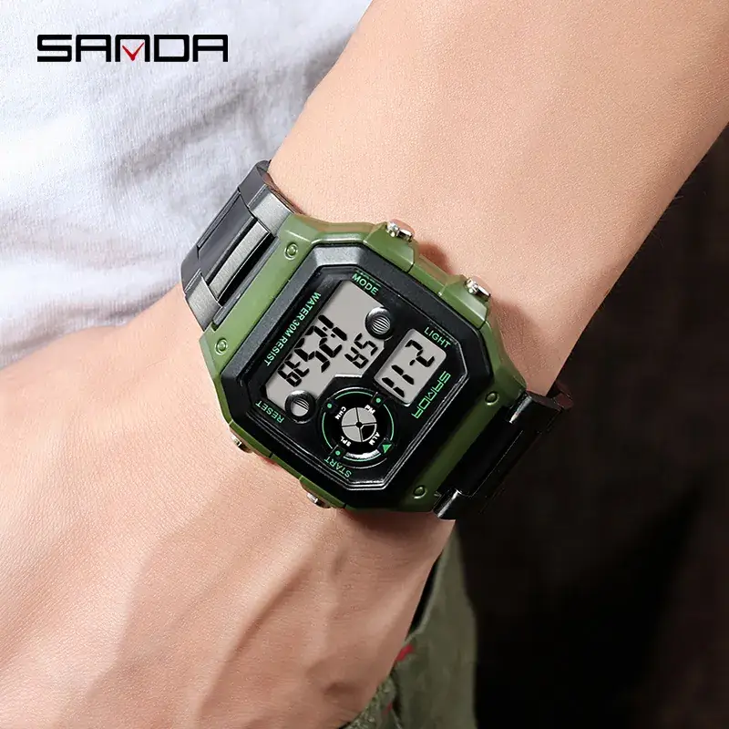 Sanda Digital Watch Blue Black Waterproof Men's Chronograph - Image 5
