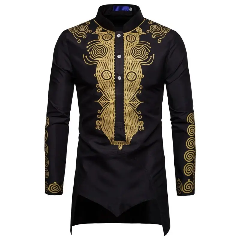 Men's Maroon Embroidered Long Sleeve Shirt with Gold Print