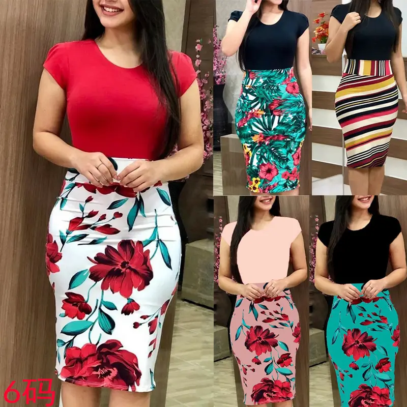 Plus Size Floral Hip Dress Teal Red Rose 2025 - Image 14