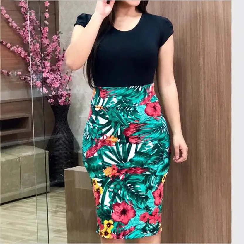 Plus Size Floral Hip Dress Teal Red Rose 2025 - Image 15