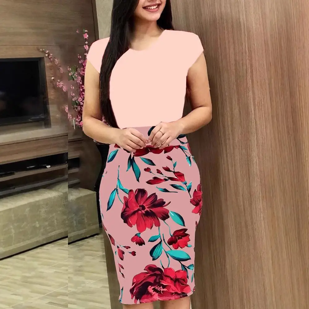 Plus Size Floral Hip Dress Teal Red Rose 2025 - Image 17