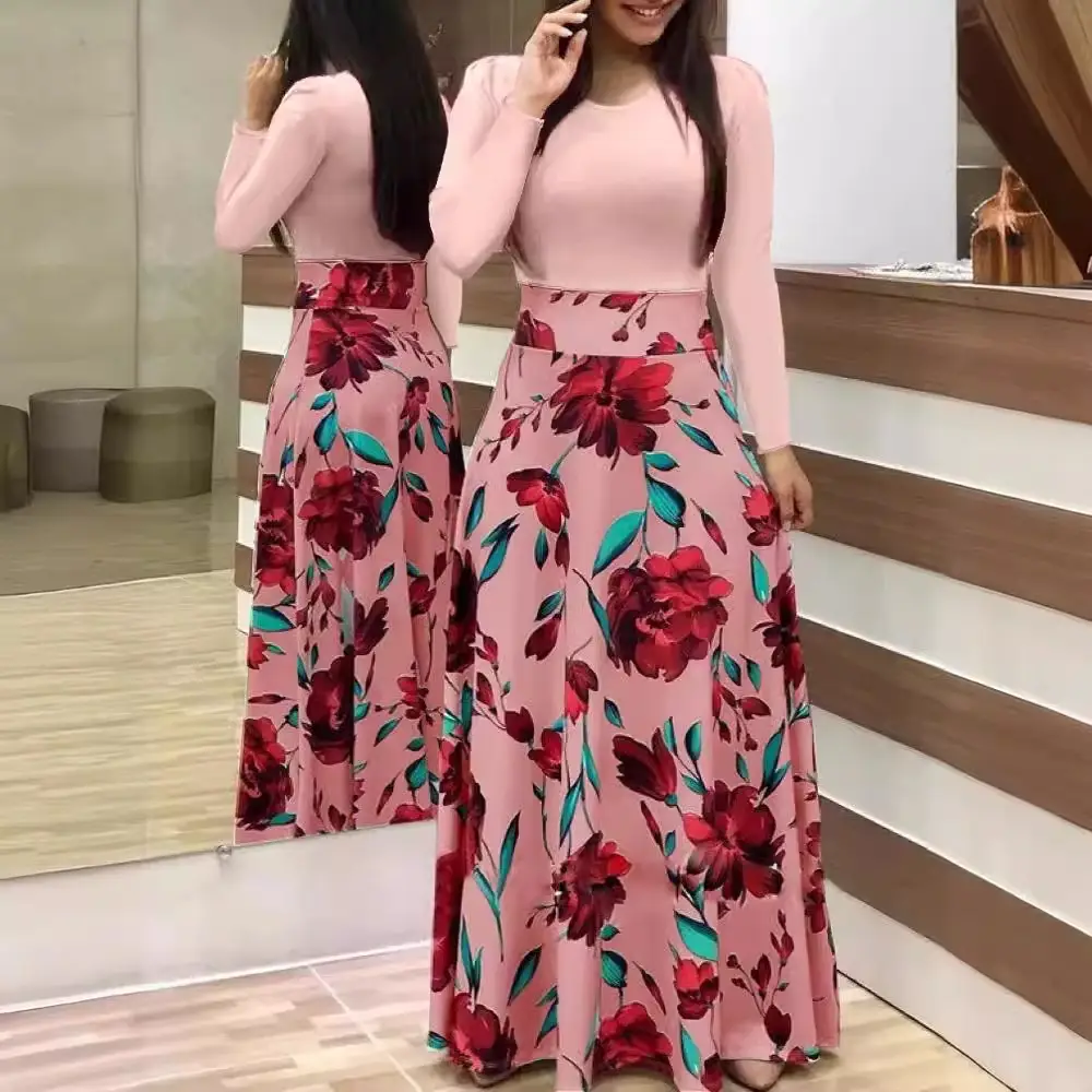 2025 Floral Long Sleeve Dress with Color Matching Design - Image 22