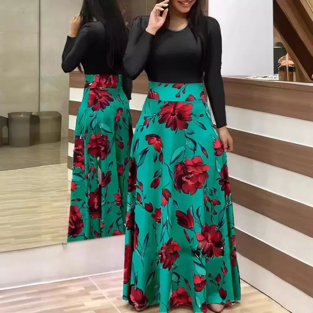 2025 Floral Long Sleeve Dress with Color Matching Design - Image 23