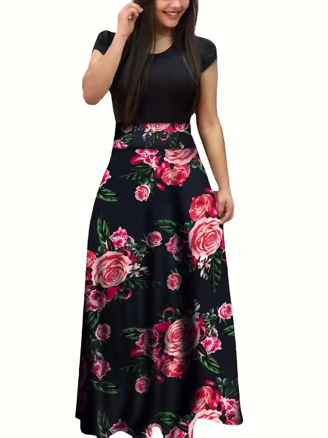 2025 Floral Long Sleeve Dress with Color Matching Design - Image 15