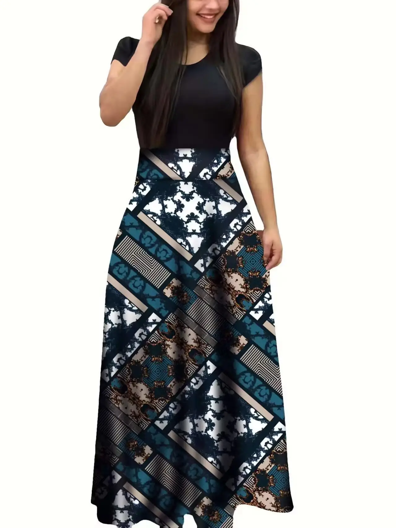 2025 Floral Long Sleeve Dress with Color Matching Design - Image 16