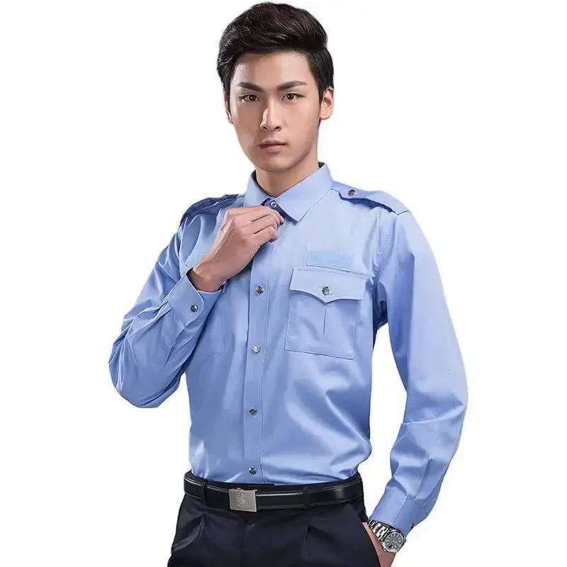 Twill Cotton Security Uniform Light Blue Short Sleeve Shirt with Tie - Image 4