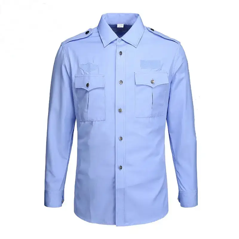 Twill Cotton Security Uniform Light Blue Short Sleeve Shirt with Tie - Image 5