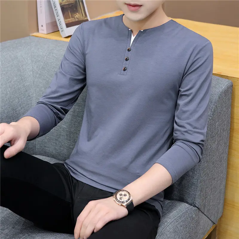 Men Grey Stretch Cotton Long Sleeve T-Shirt - Image 5