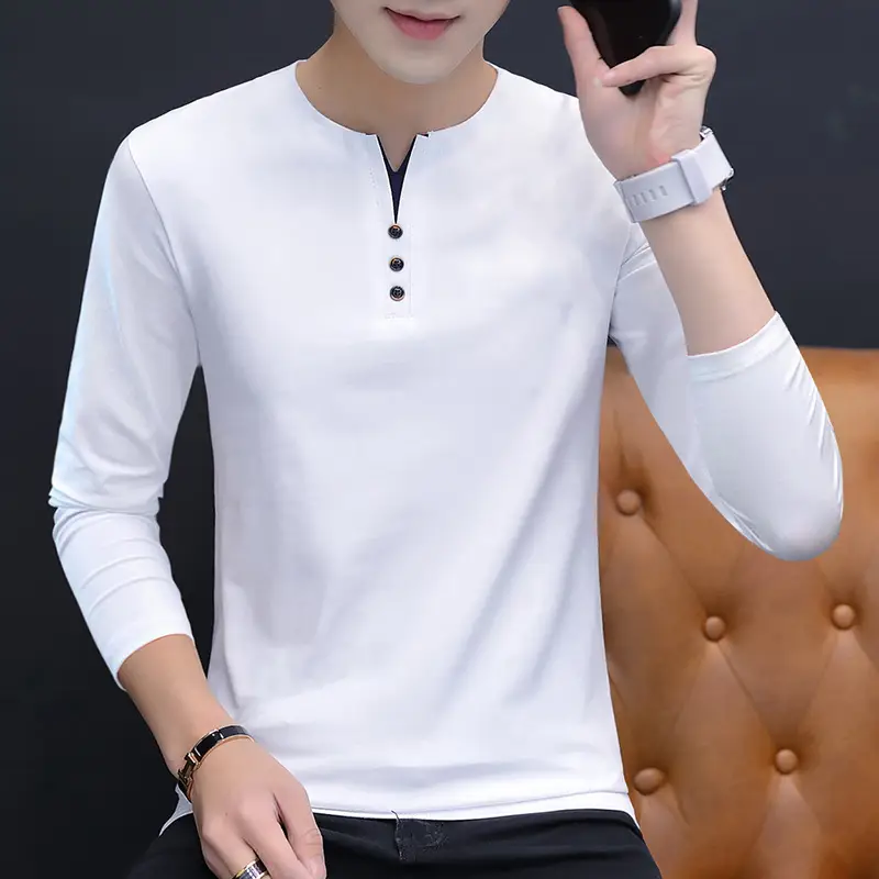 Men Grey Stretch Cotton Long Sleeve T-Shirt - Image 7