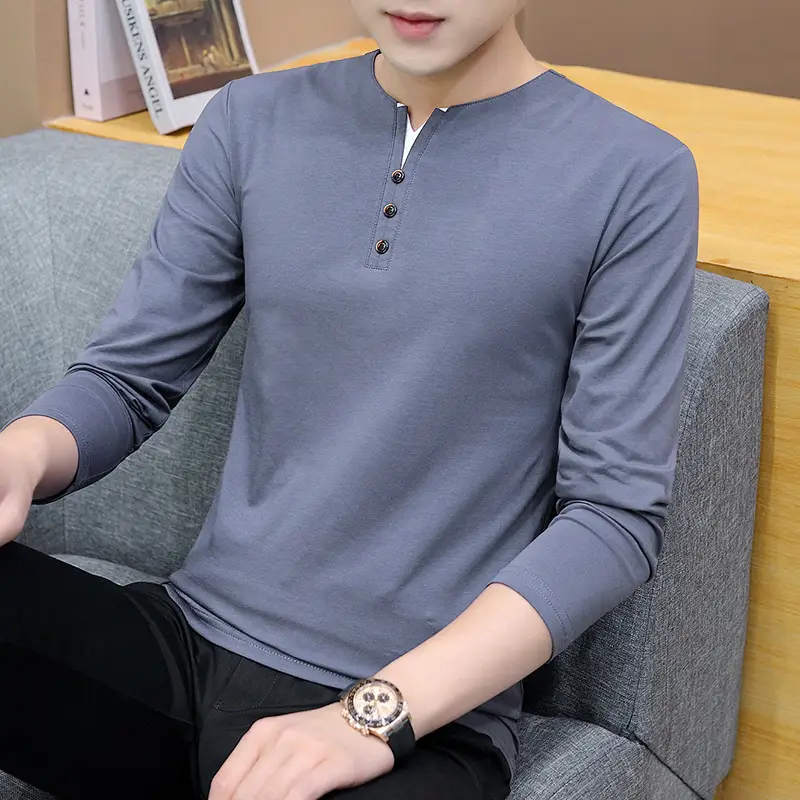 Men Grey Stretch Cotton Long Sleeve T-Shirt - Image 2