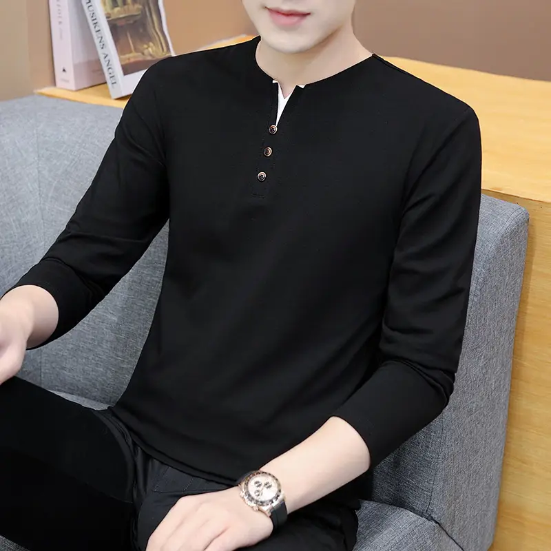 Men Grey Stretch Cotton Long Sleeve T-Shirt - Image 3