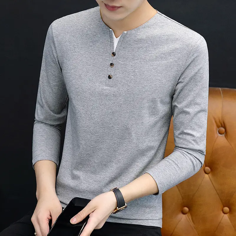 Men Grey Stretch Cotton Long Sleeve T-Shirt - Image 4