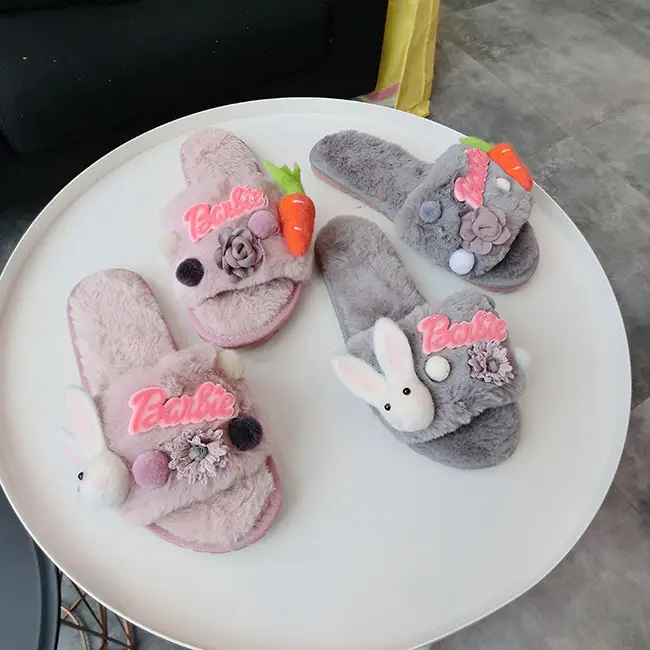 Pink Cartoon Radish Rabbit Plush Slide Slippers
