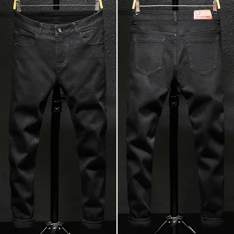 Men's Elastic Slim Jeans Blue Wash Cropped Spring Autumn