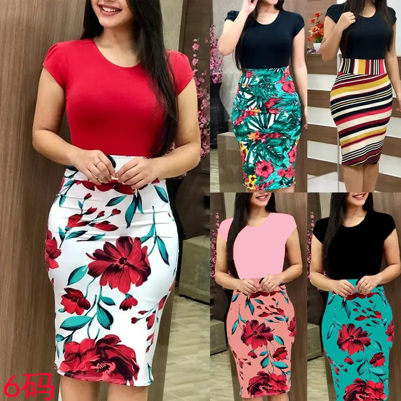 Plus Size Floral Hip Dress Black Top Turquoise Rose Print
