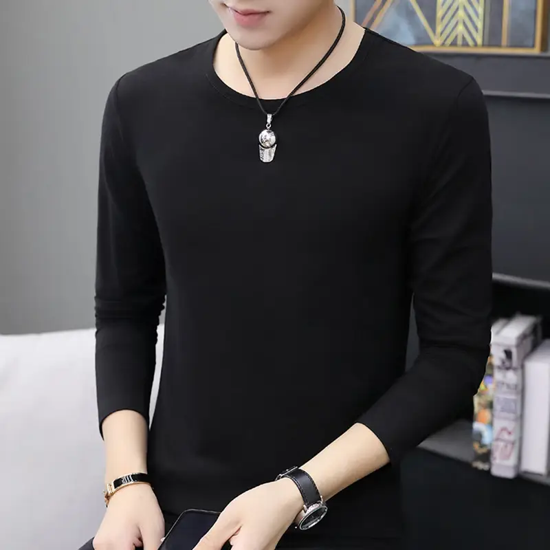 Men Black Long Sleeve V Neck T-Shirt - Image 13