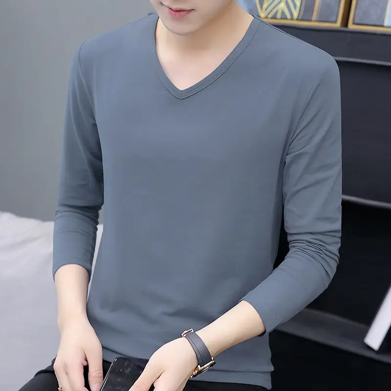 Men Black Long Sleeve V Neck T-Shirt - Image 14