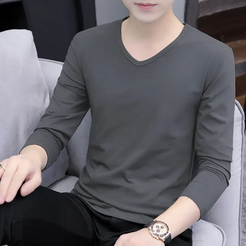 Men Black Long Sleeve V Neck T-Shirt - Image 10