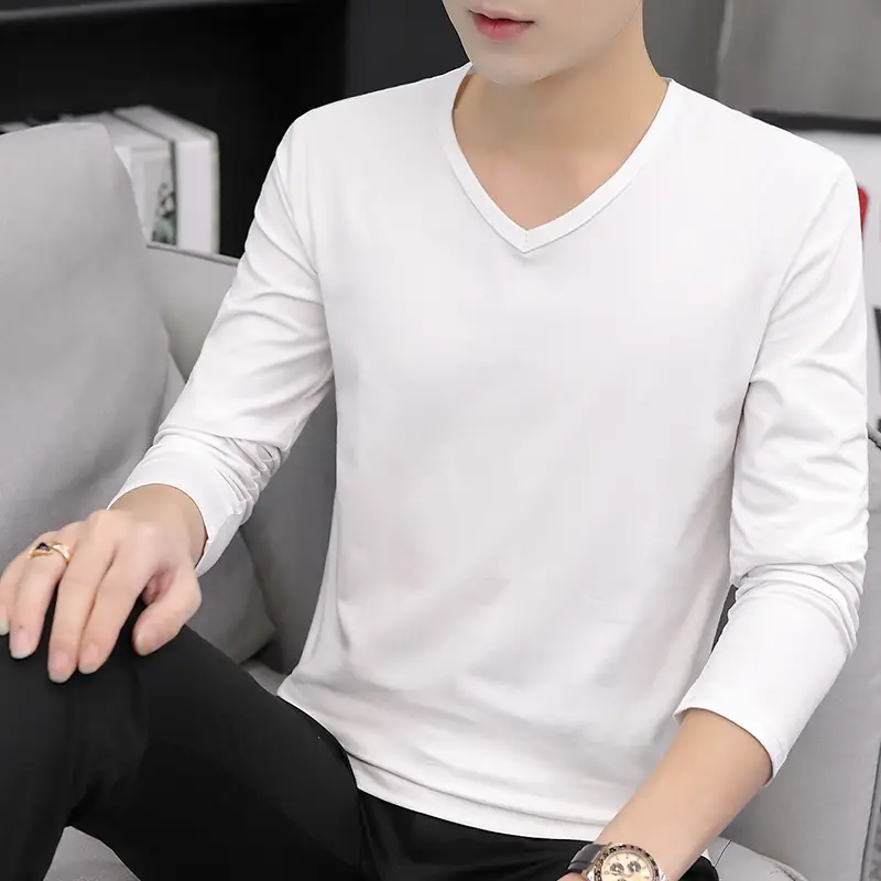 Men Black Long Sleeve V Neck T-Shirt - Image 7