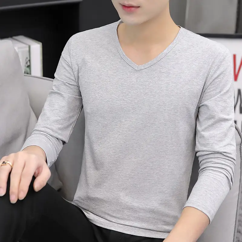 Men Black Long Sleeve V Neck T-Shirt - Image 8